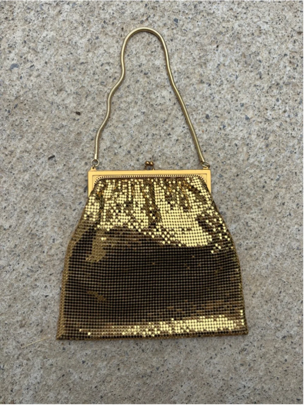 Vintage Whiting & Davis Gold Bubble Mesh Kiss Lock Evening Bag Handbag 1950s